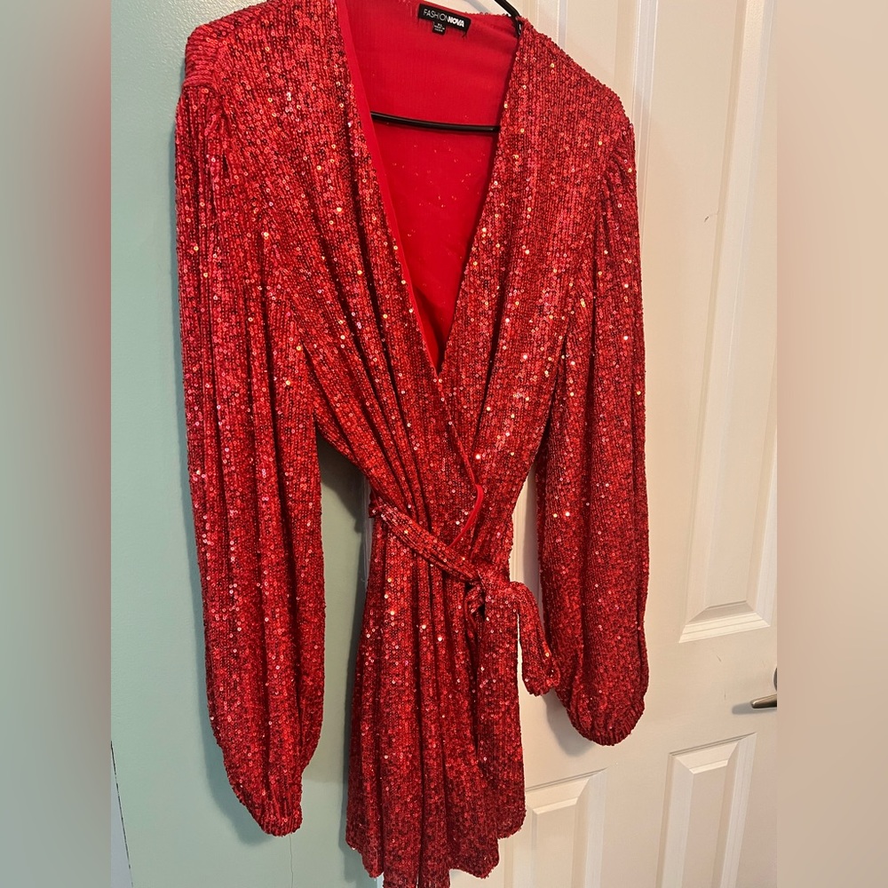 Fashion Nova Red sequin dress, size XL.